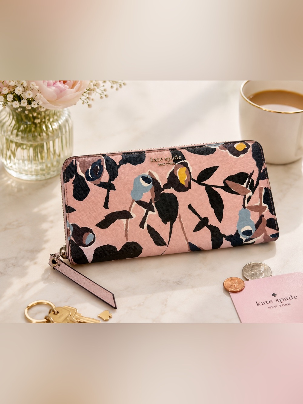 Kate Spade ♠️ New York Pink Floral Zip Wallet